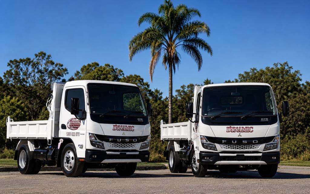 Two tipper trucks in matching fleet livery produced by Dynamic Graphics